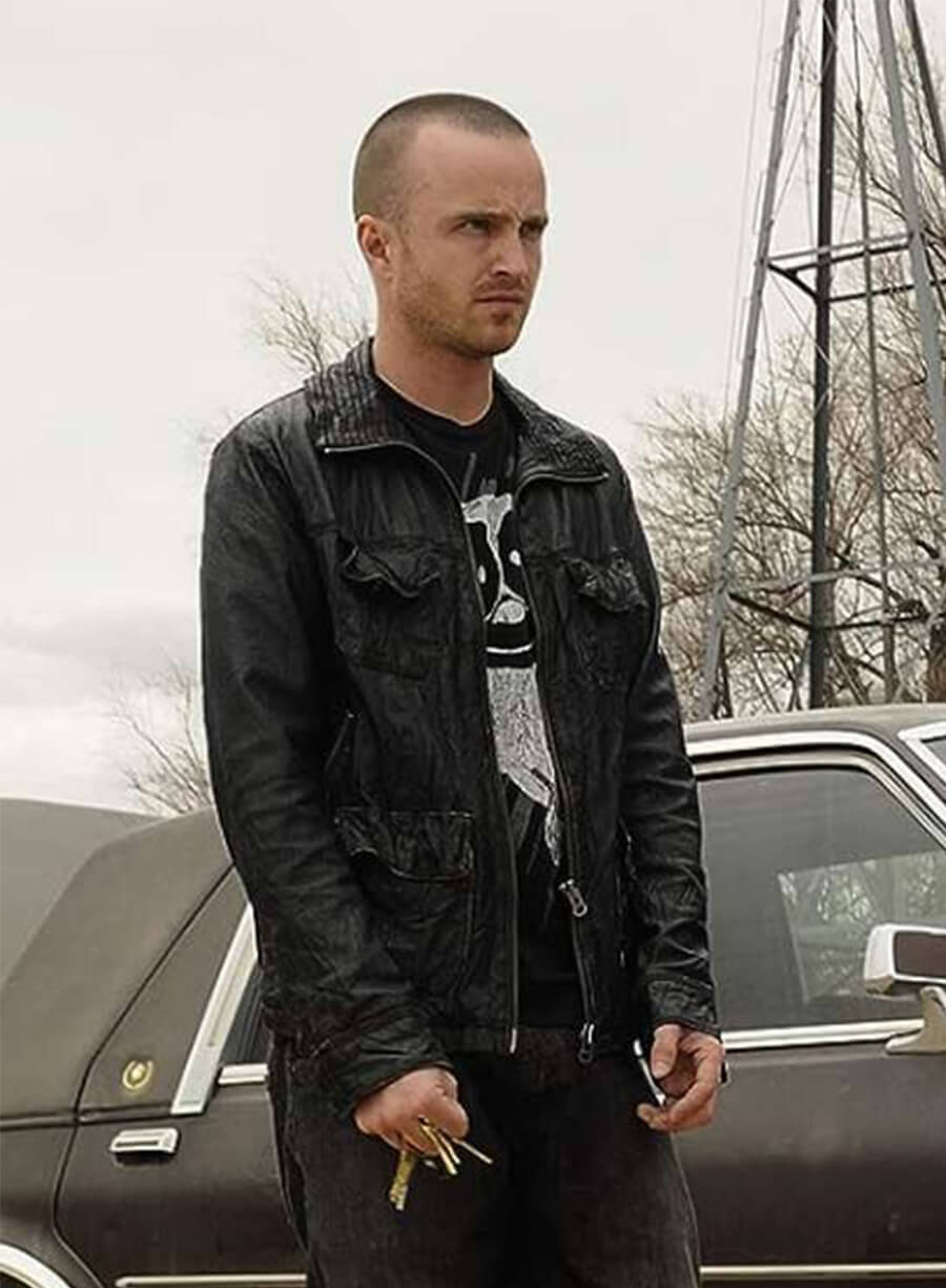Aaron Paul Breaking Bad Jesse Pinkman Black Leather Jacket