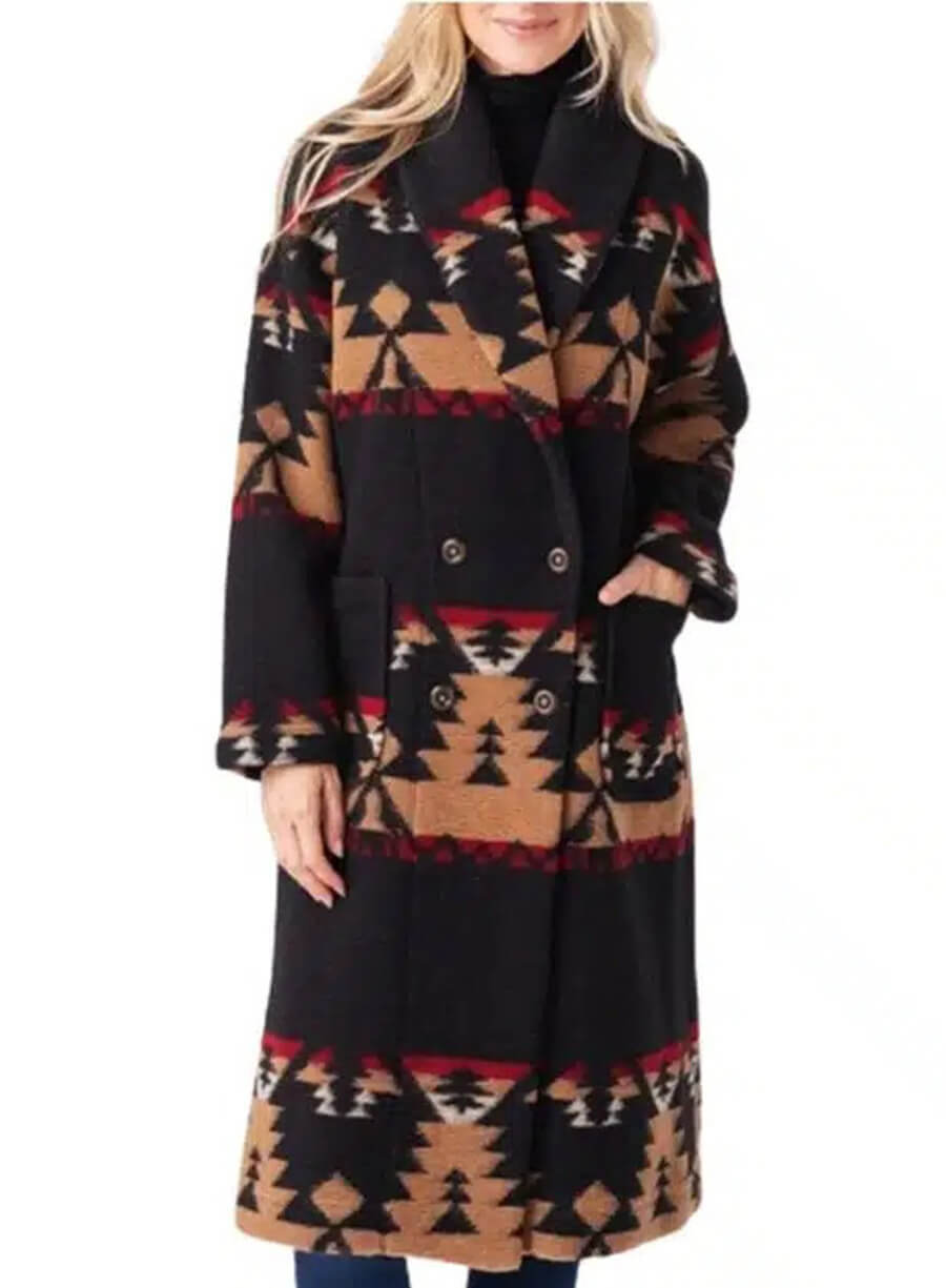 Beth Dutton Yellowstone Black Printed Wool Coat