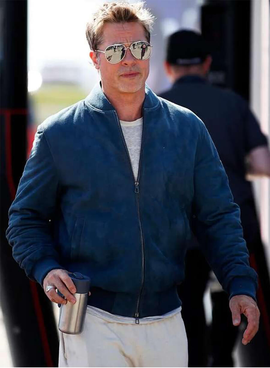Brad Pitt F1 Movie Blue Bomber Suede Jacket