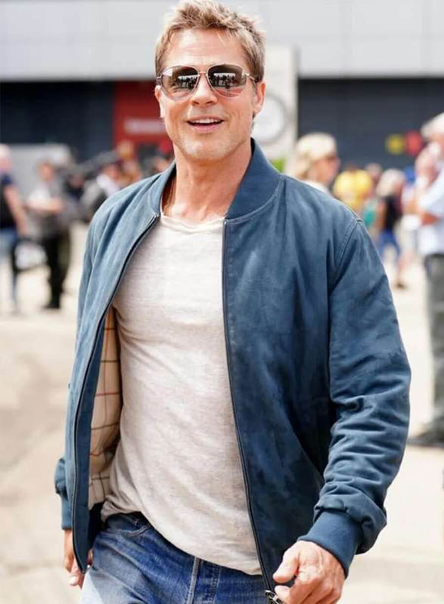 Brad Pitt F1 Movie Blue Bomber Suede Jacket