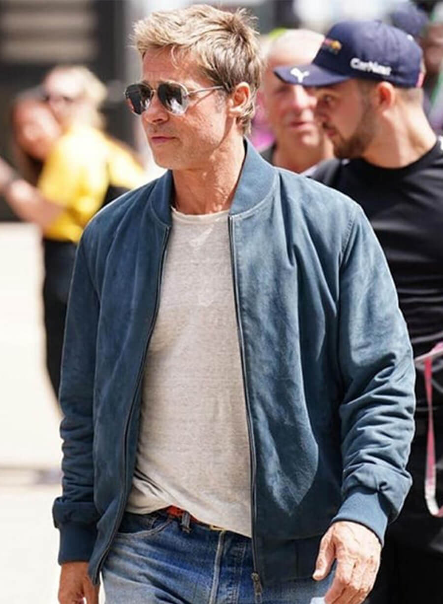 Brad Pitt F1 Movie Blue Bomber Suede Jacket
