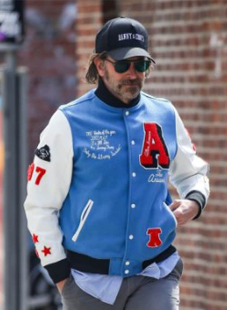 Bradley Cooper New York Walking Blue and White Varsity Jacket