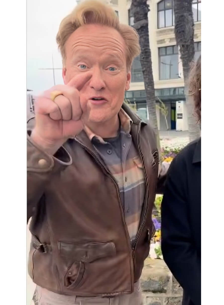 Conan O'Brien Brown Distressed Leather Jacket