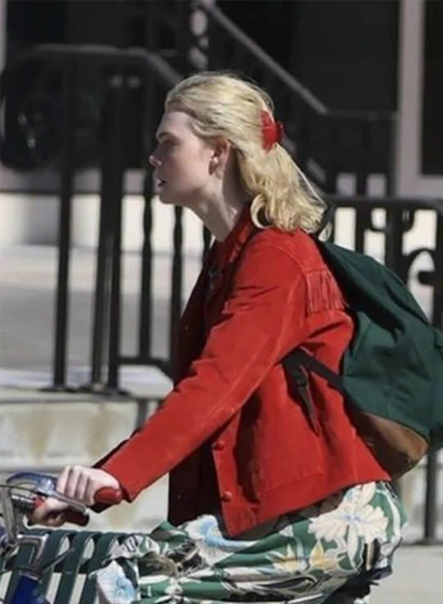 Elle Fanning Margo’s Got Money Troubles Elle Fanning Red Fringe Jacket