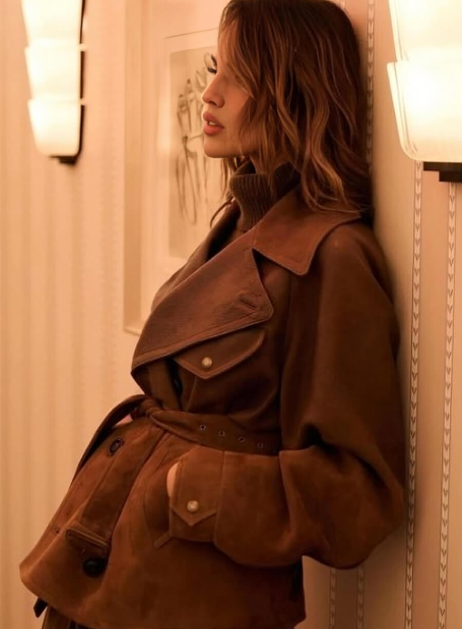 Fountain of Youth 2025 Eiza Gonzalez Esme Brown Leather Jacket