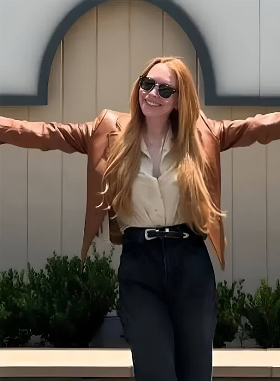 Freakier Friday 2025 Lindsay Lohan Anna Brown Leather Jacket