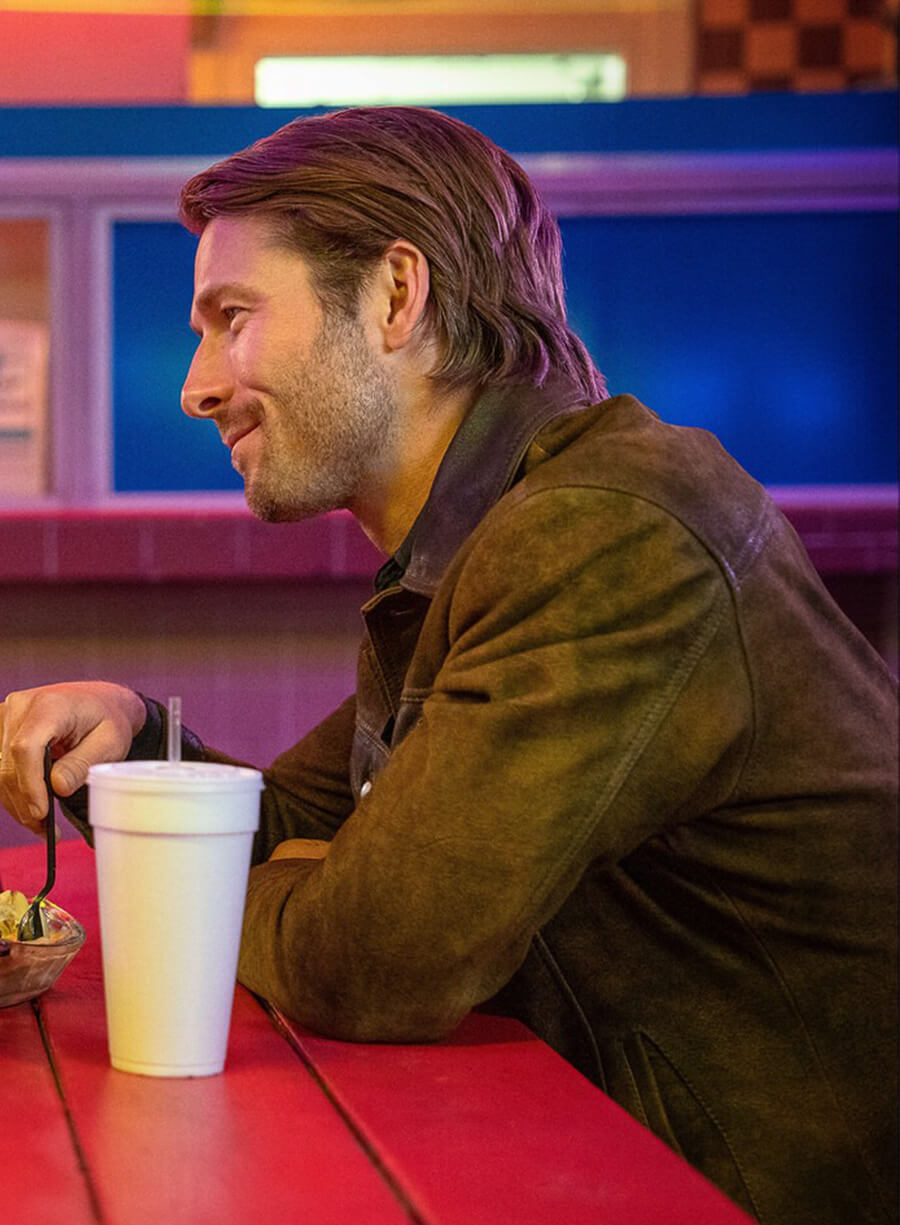 Glen Powell Hit Man Gary Johnson Suede Leather Jacket