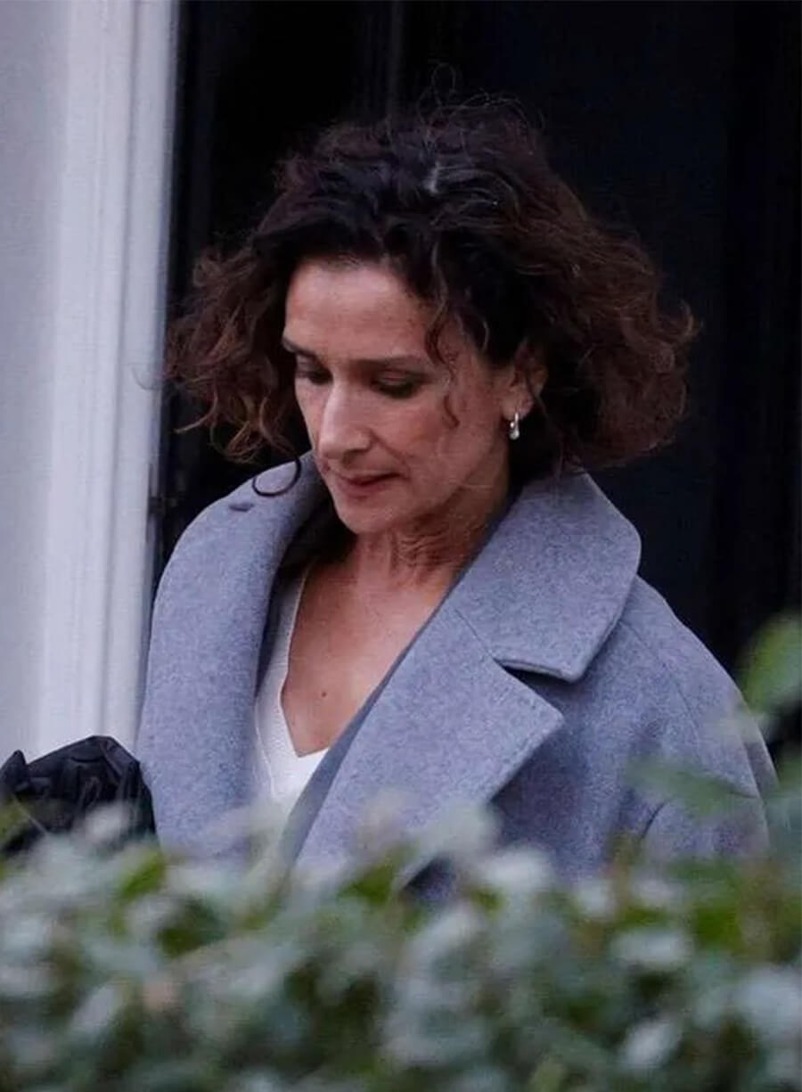 Indira Varma The Night Manager Mayra Cavendish Grey Coat