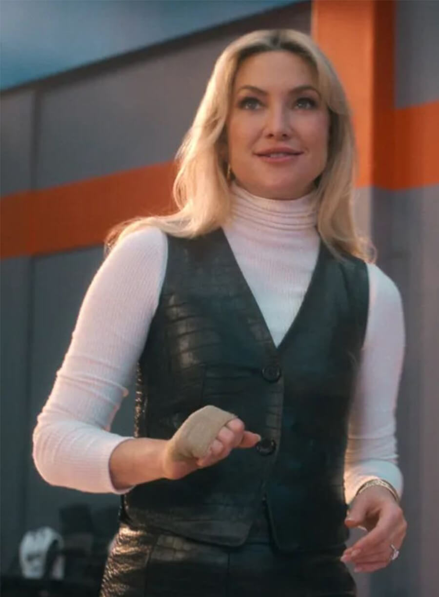 Kate Hudson Running Point Isla Gordon Black Leather Vest
