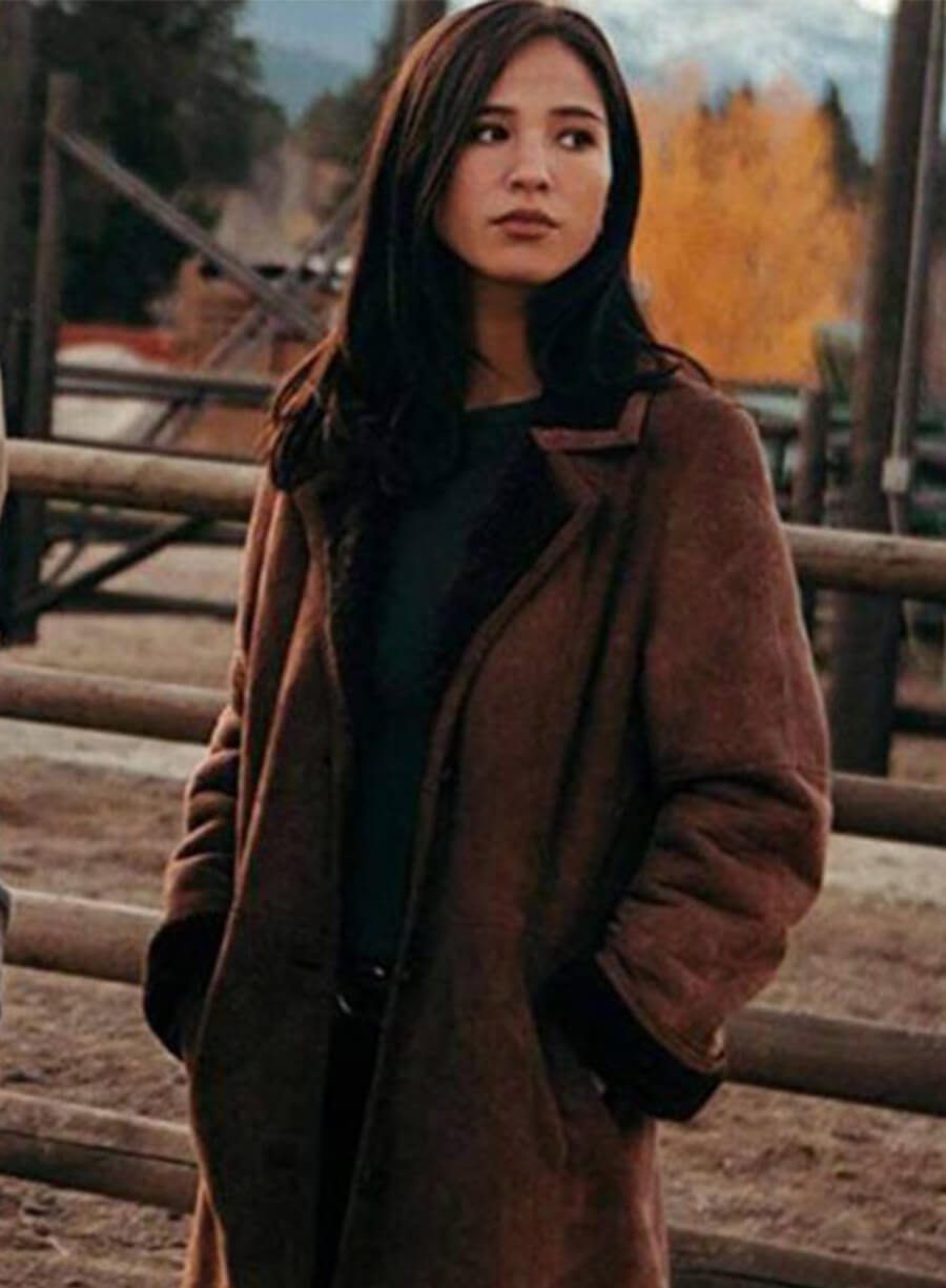 Kelsey Asbille Yellowstone Monica Dutton Brown Suede Coat