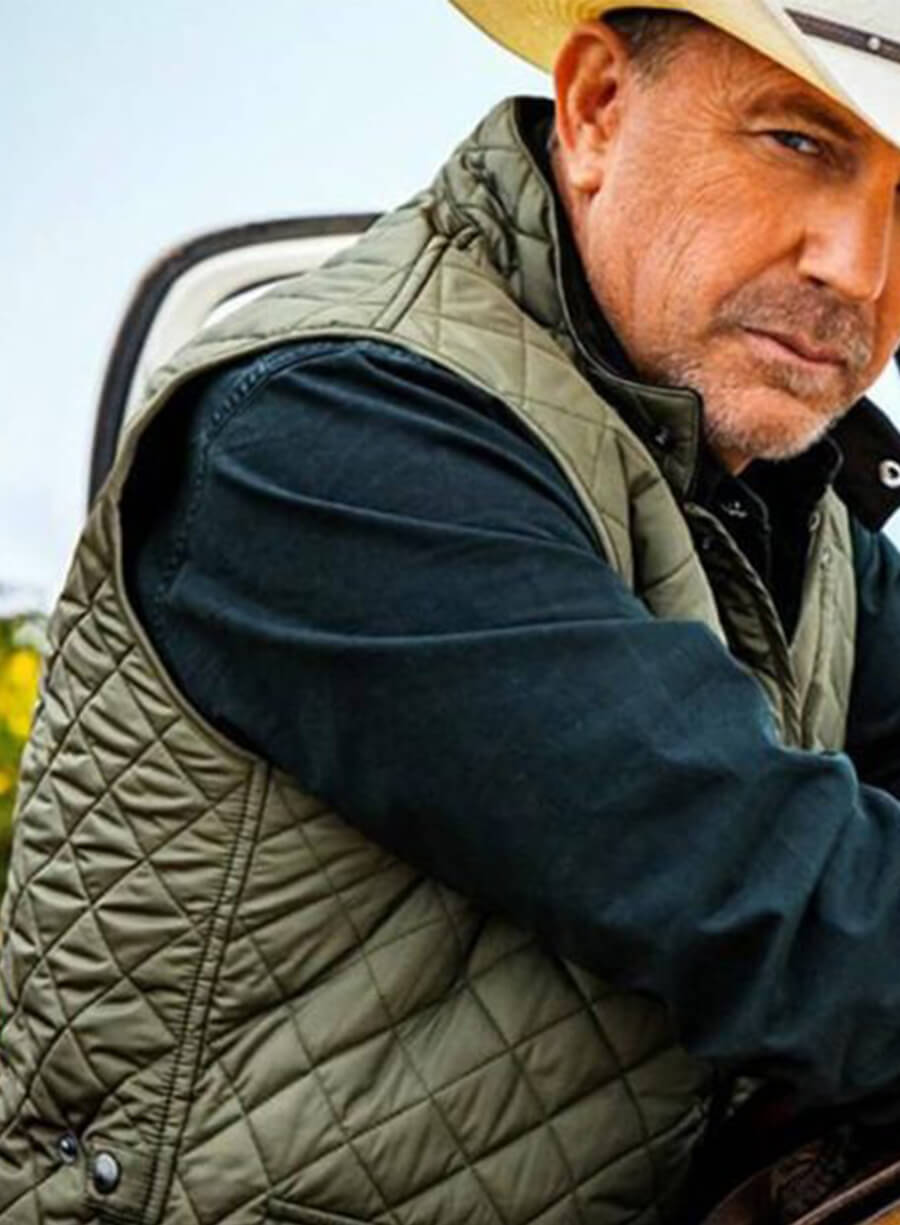 Kevin Costner Yellowstone John Dutton Green Quilted Vest