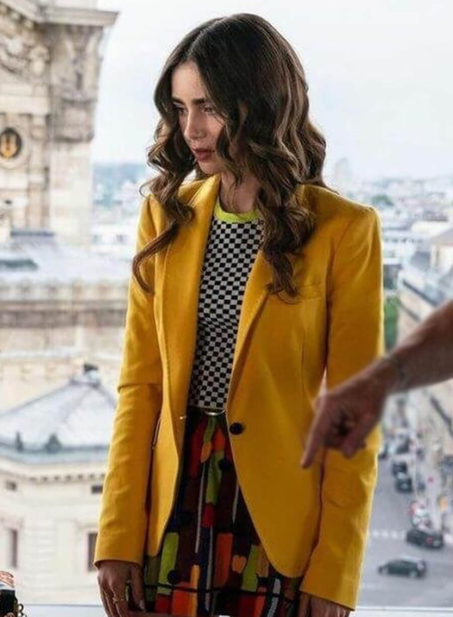 Lily Collins Emily In Paris Emily Yellow Blazer