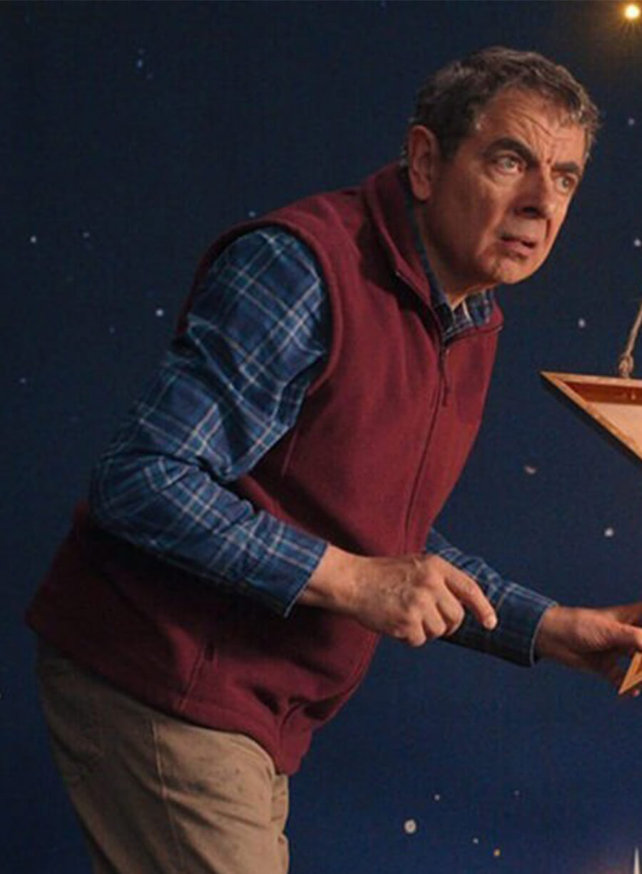Man Vs Baby Season 1 Rowan Atkinson Maroon Vest