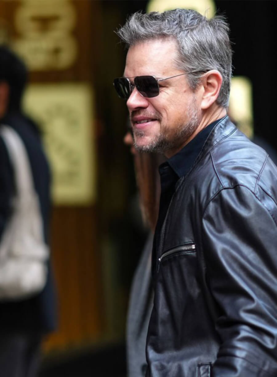 Matt Damon NYC Black Leather Jacket