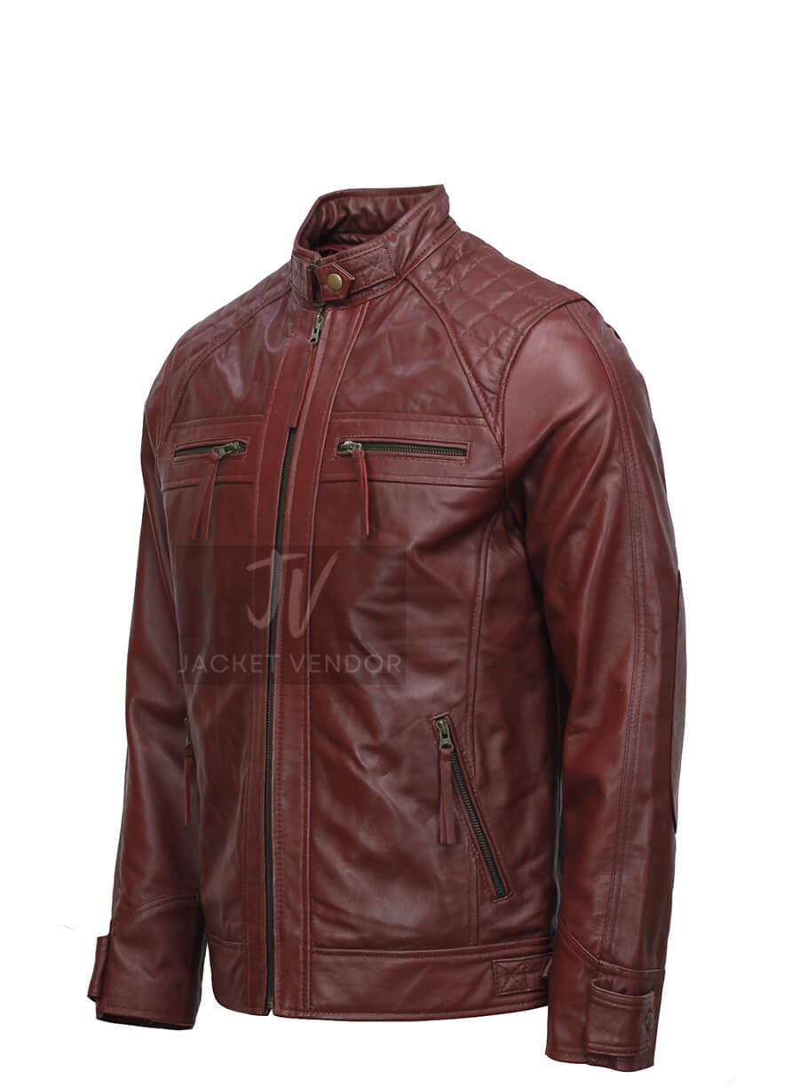 Mens Maroon Biker Leather Jacket