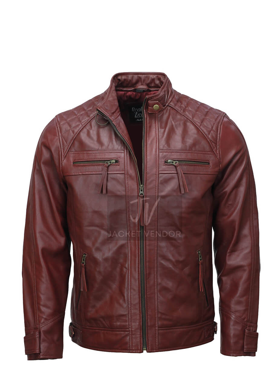 Mens Maroon Biker Leather Jacket