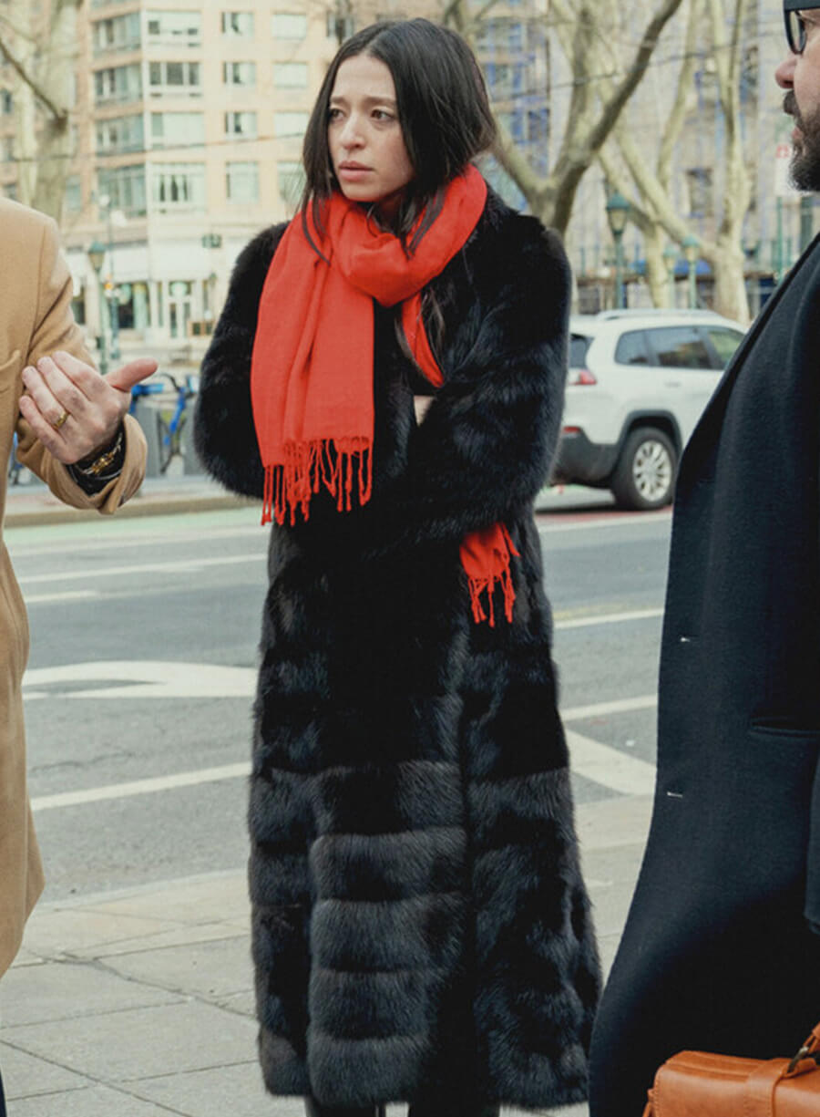 Mikey Madison Ani Anora 2024 Black Faux Fur Shearling Coat