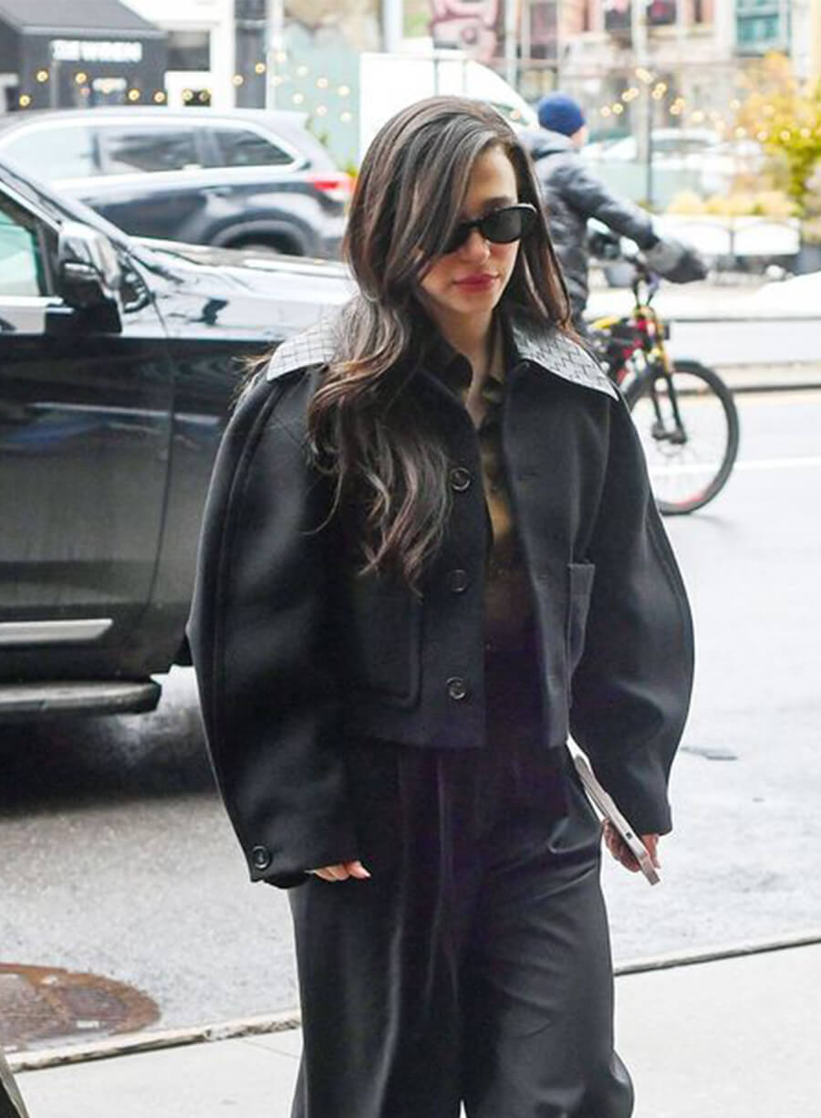 Mikey Madison New York Street Style Black Cropped Jacket