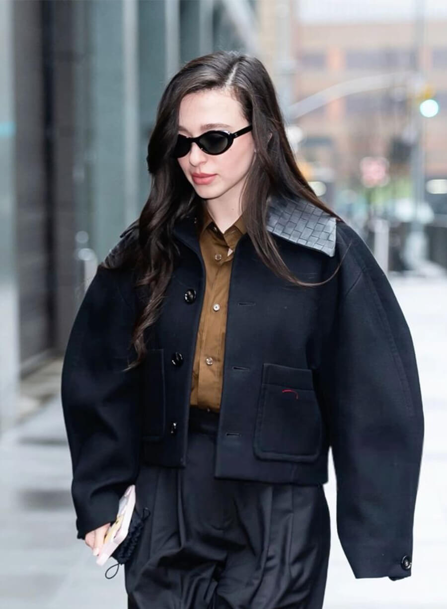 Mikey Madison New York Street Style Black Cropped Jacket