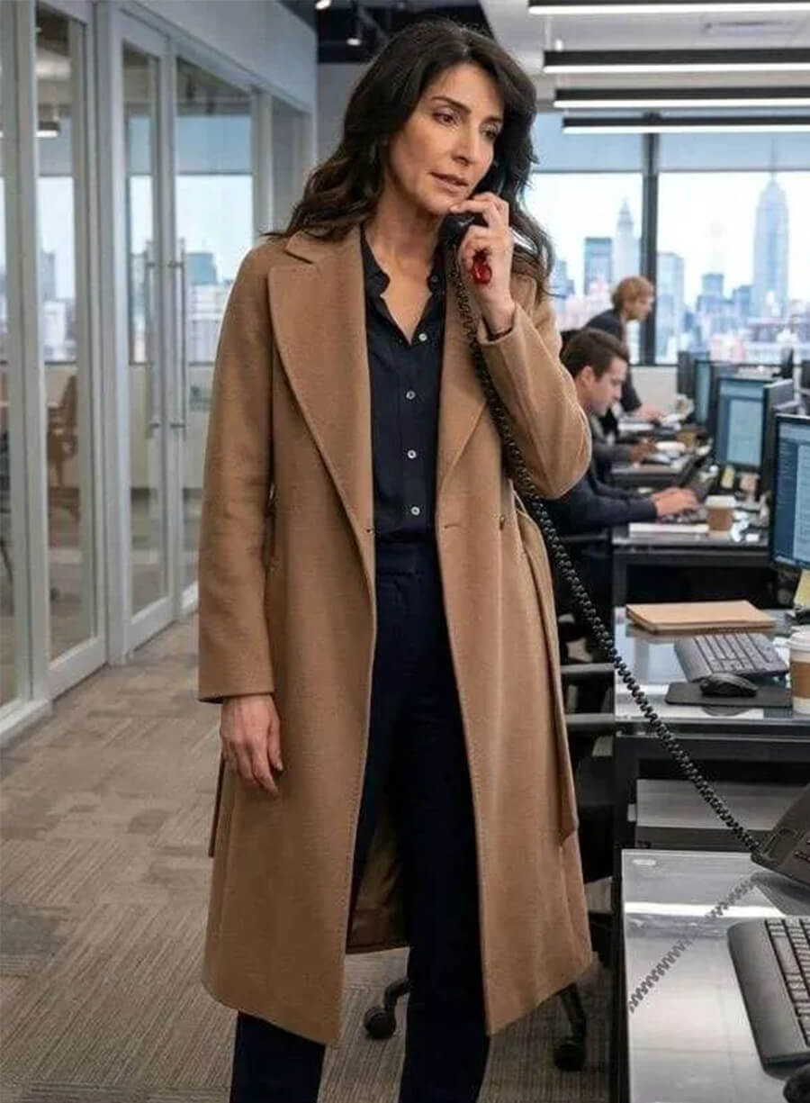 Necar Zadegan CIA 2026 Nikki Reynard Brown Coat