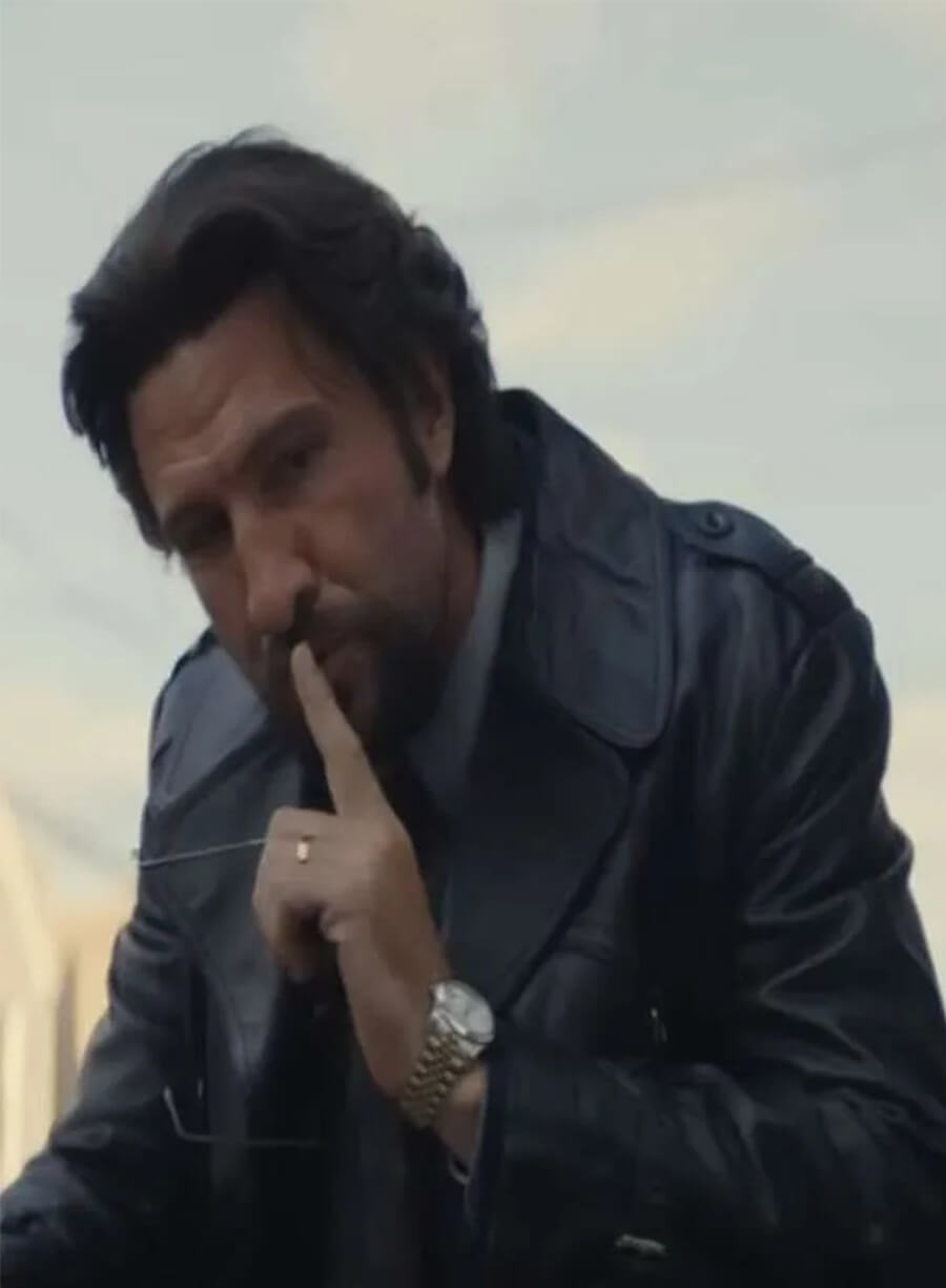 Pablo Schreiber Motor City 2026 Lieutenant Savick Leather Coat