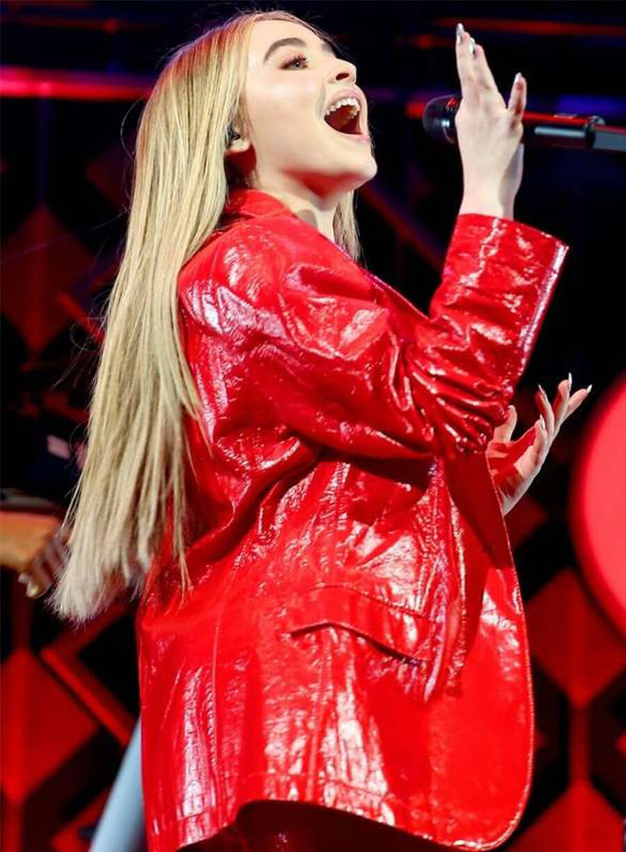 Sabrina Carpenter Red Leather Blazer
