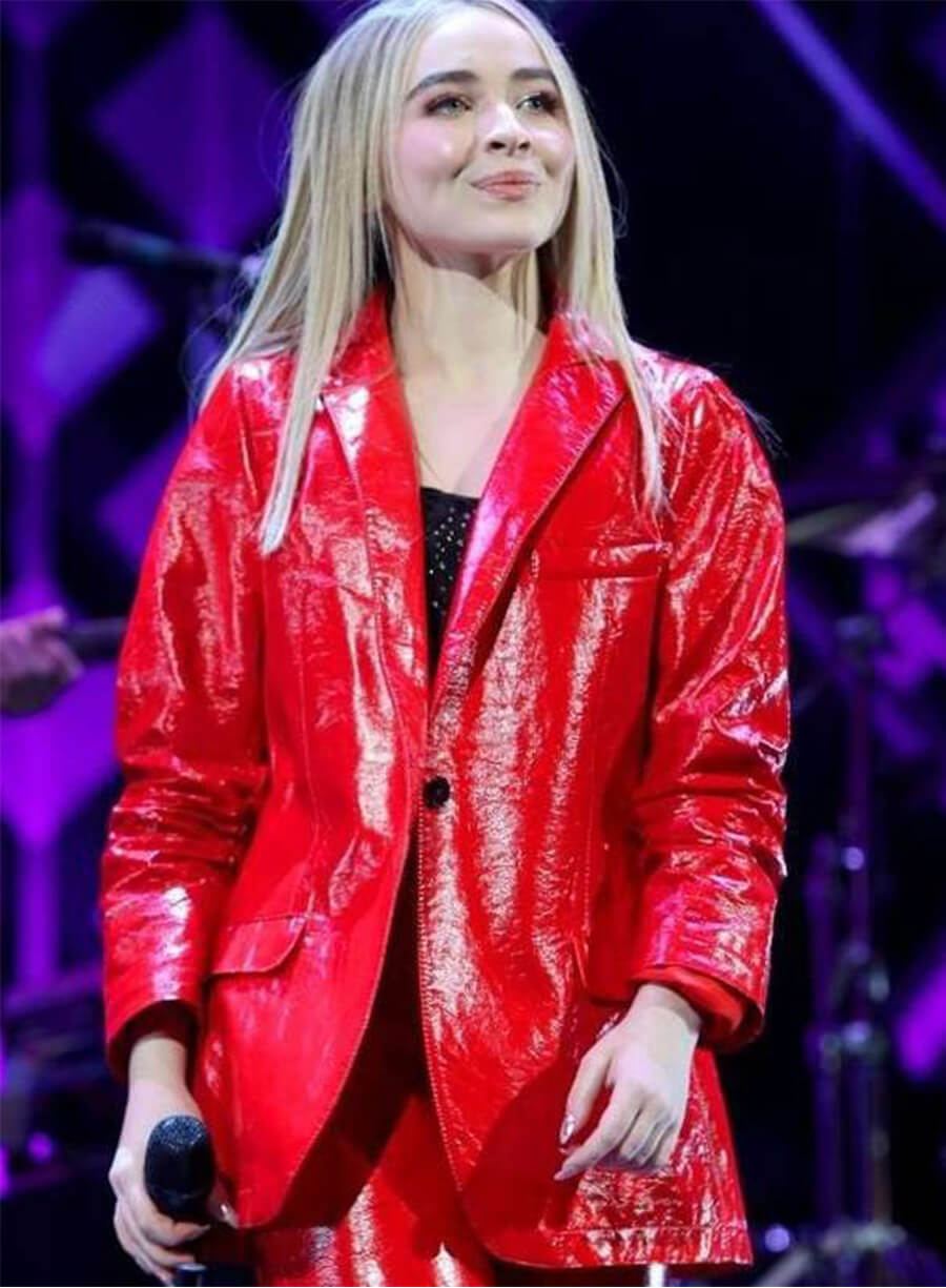 Sabrina Carpenter Red Leather Blazer