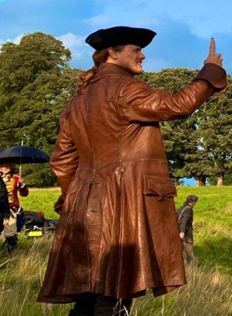 Sam Heughan Outlander Jamie Fraser Brown Leather Coat