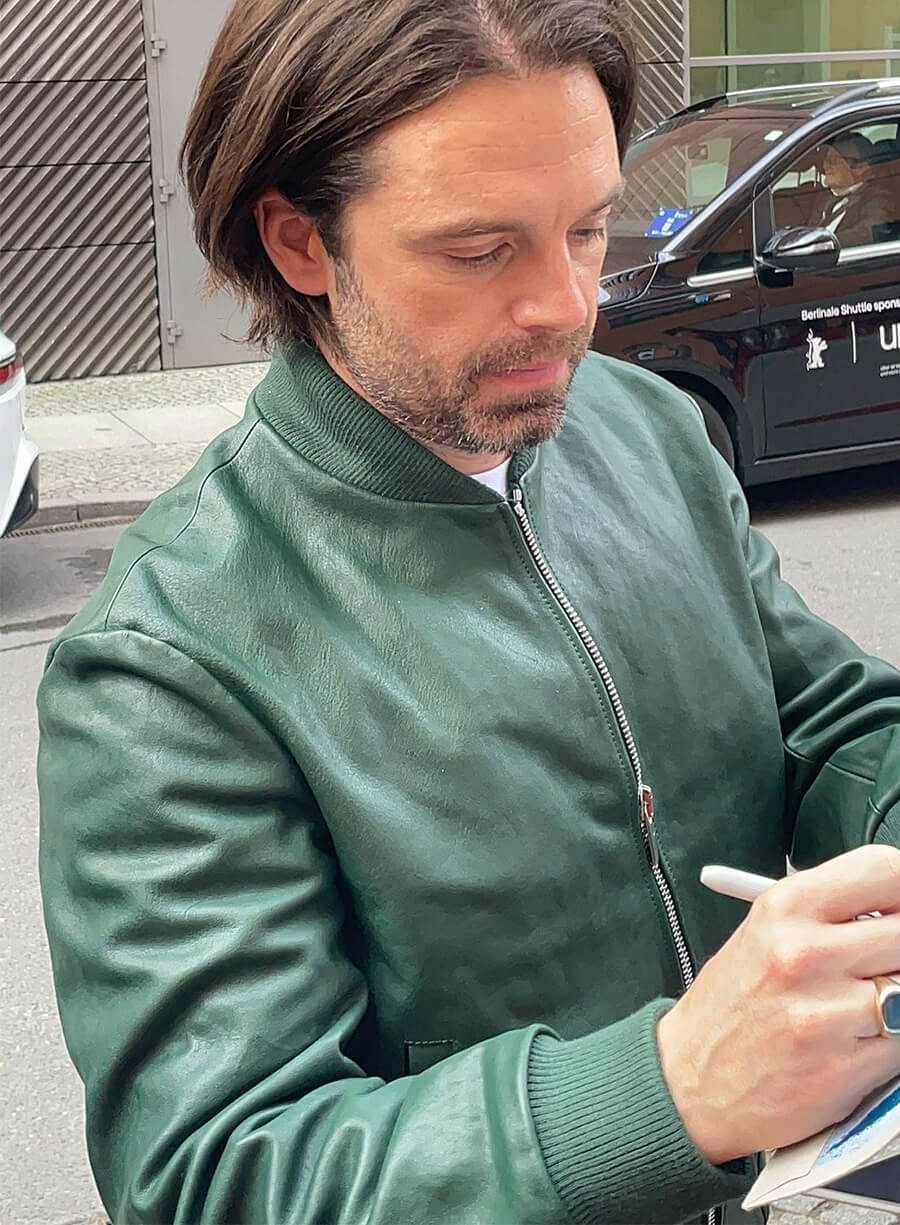 Sebastian Stan A Different Man Event Green Leather Jacket