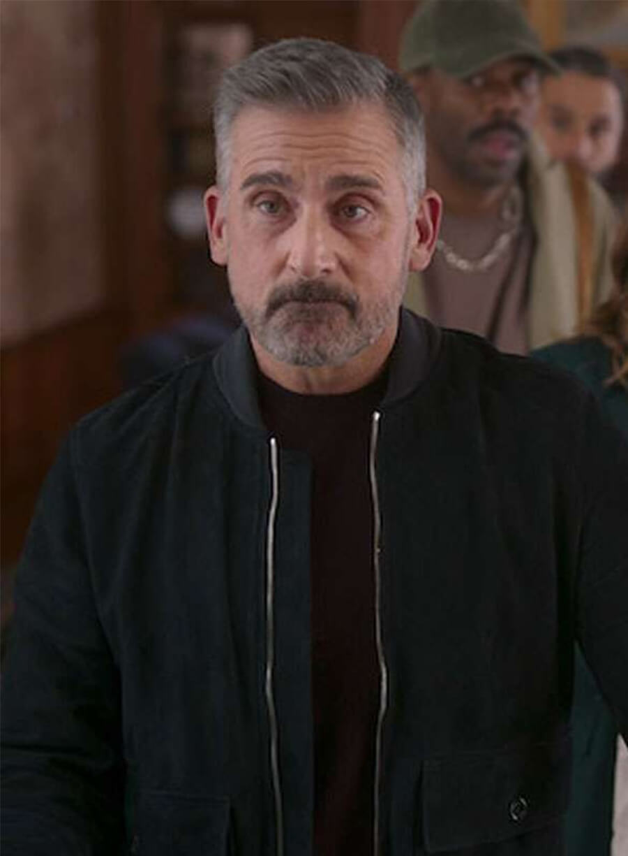 Steve Carell The Four Seasons Nick Black Suede Bomber Jacket