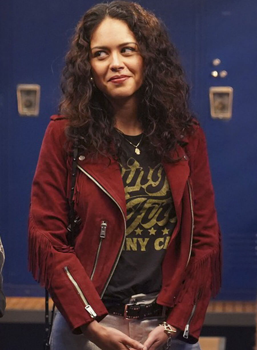 The Rookie Alyssa Diaz Angela Lopez Maroon Biker Suede Jacket