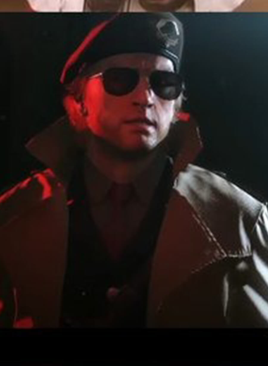 The Running Man 2025 Lee Pace Evan McCone Leather Coat