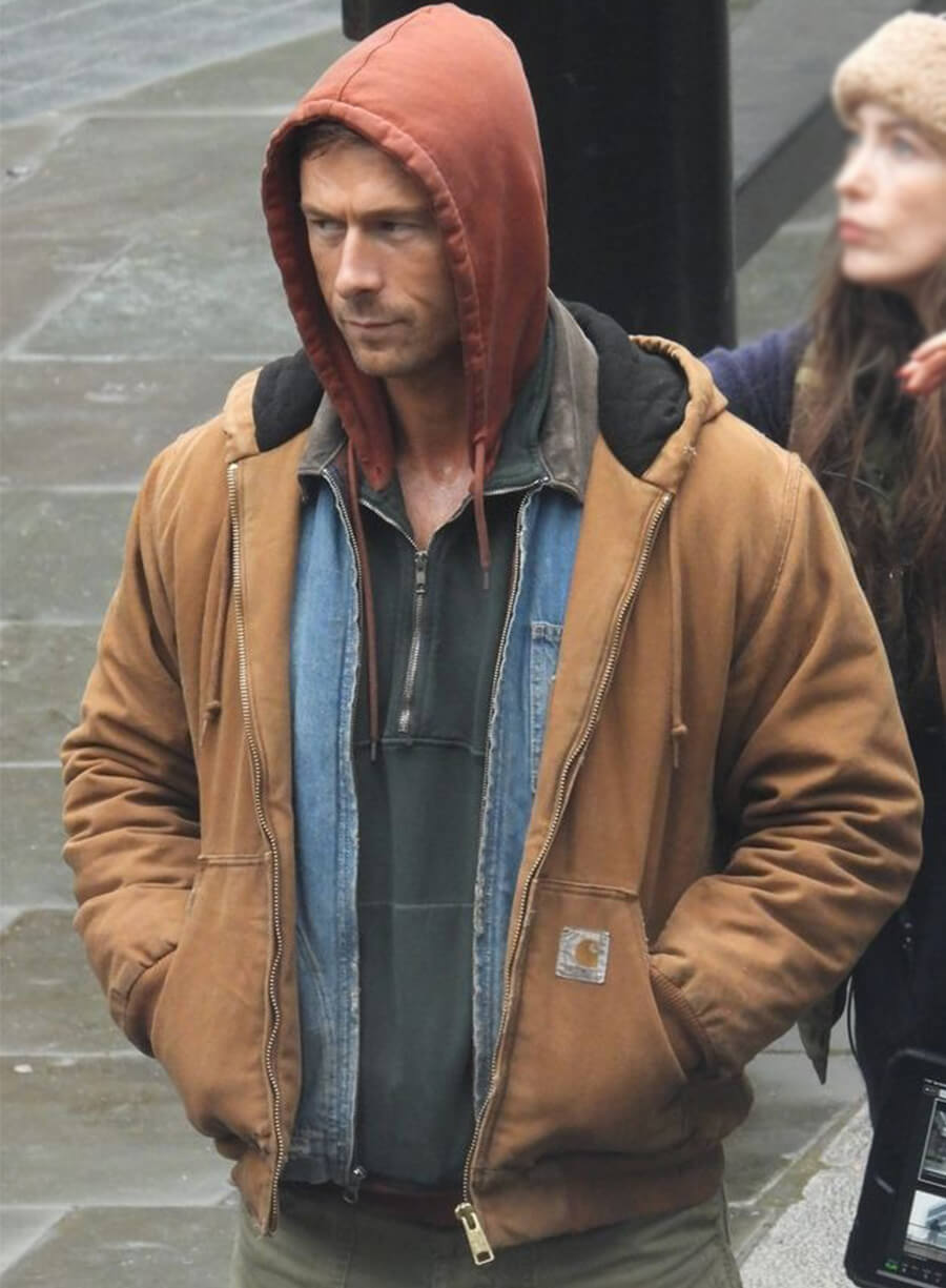 The Running Man Glen Powell Ben Richards Brown Hooded Jacket