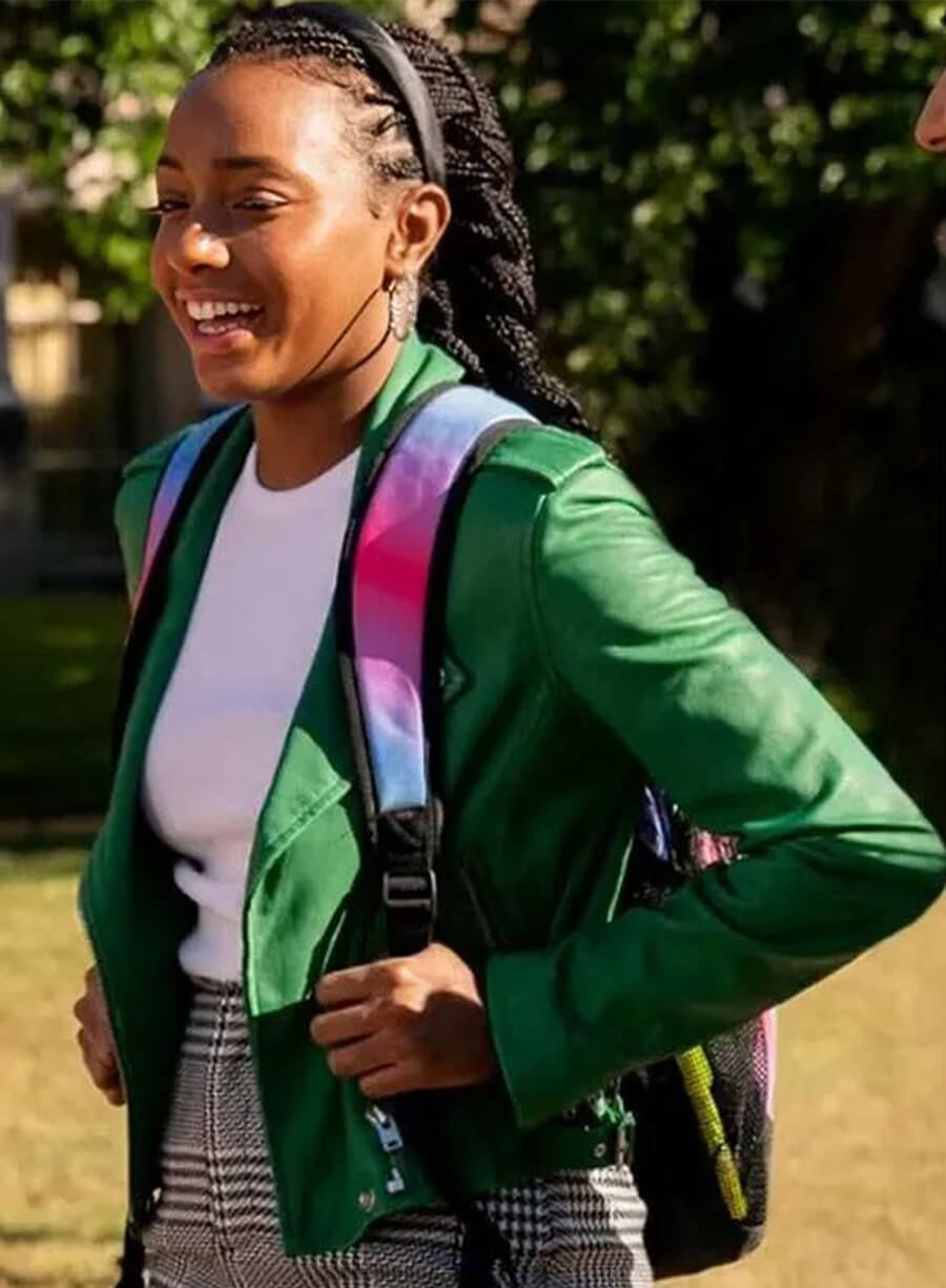 Whitney Chase The Sex Lives Of College Girls Green Leather Jacket whitney-chase-the-sex-lives-of-college-girls-green-leather-jacket