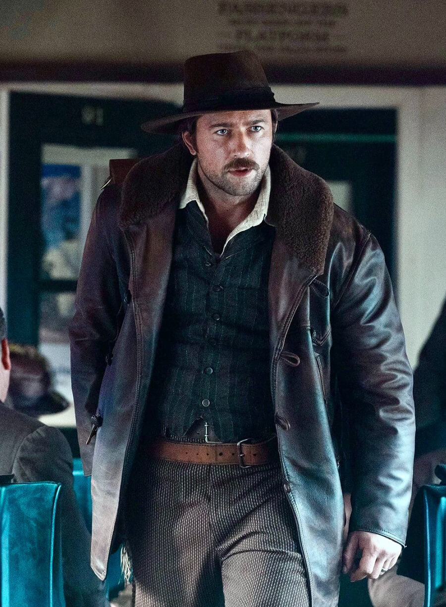 1923 S02 Brandon Sklenar Spencer Dutton Brown Shearling Leather Coat