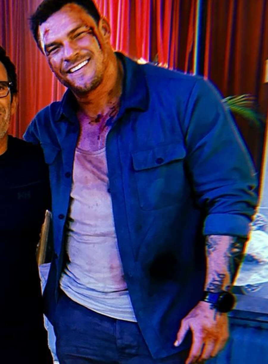 Alan Ritchson Runner Hank Blue Shirt Jacket