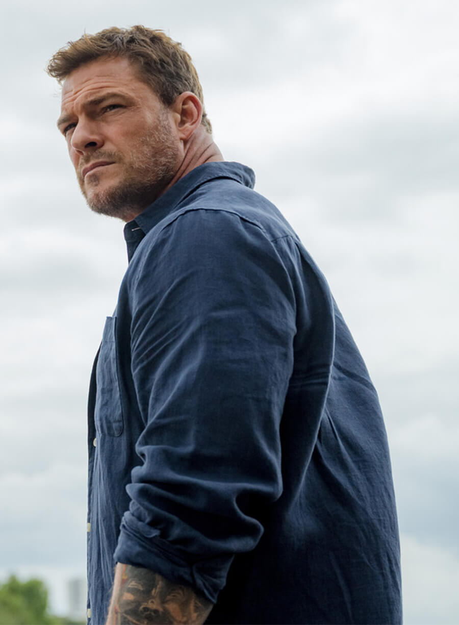Alan Ritchson Runner Hank Blue Shirt Jacket
