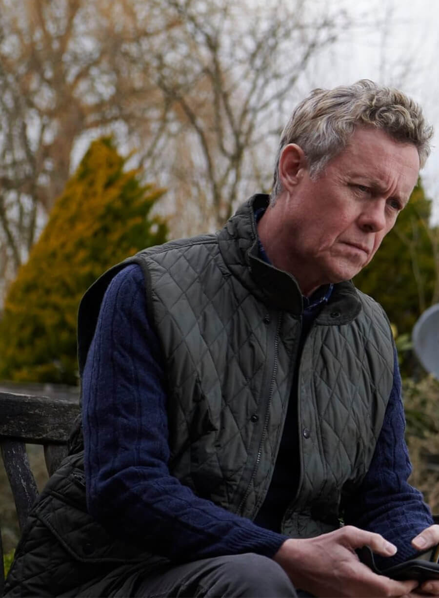 Alex Jennings Unforgotten Dr. Tim Finch Green Quilted Vest