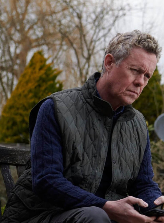 Alex Jennings Unforgotten Dr. Tim Finch Green Quilted Vest