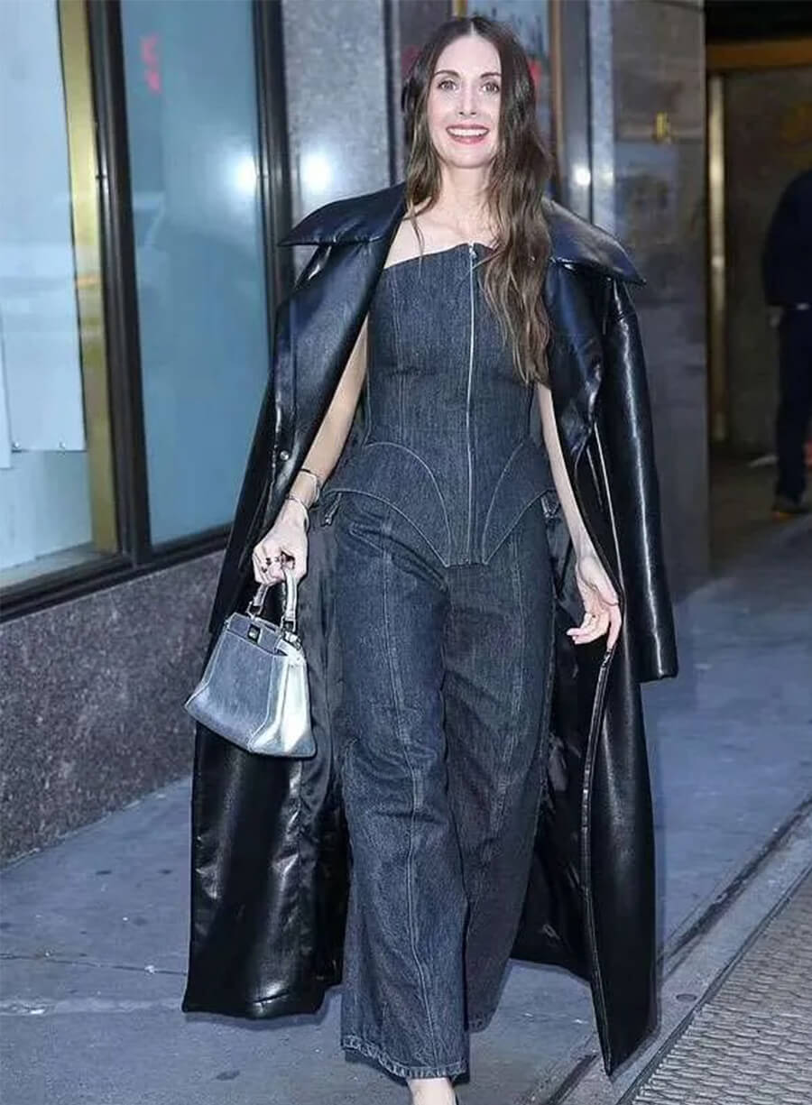 Alison Brie Together 2025 Millie Black Leather Coat