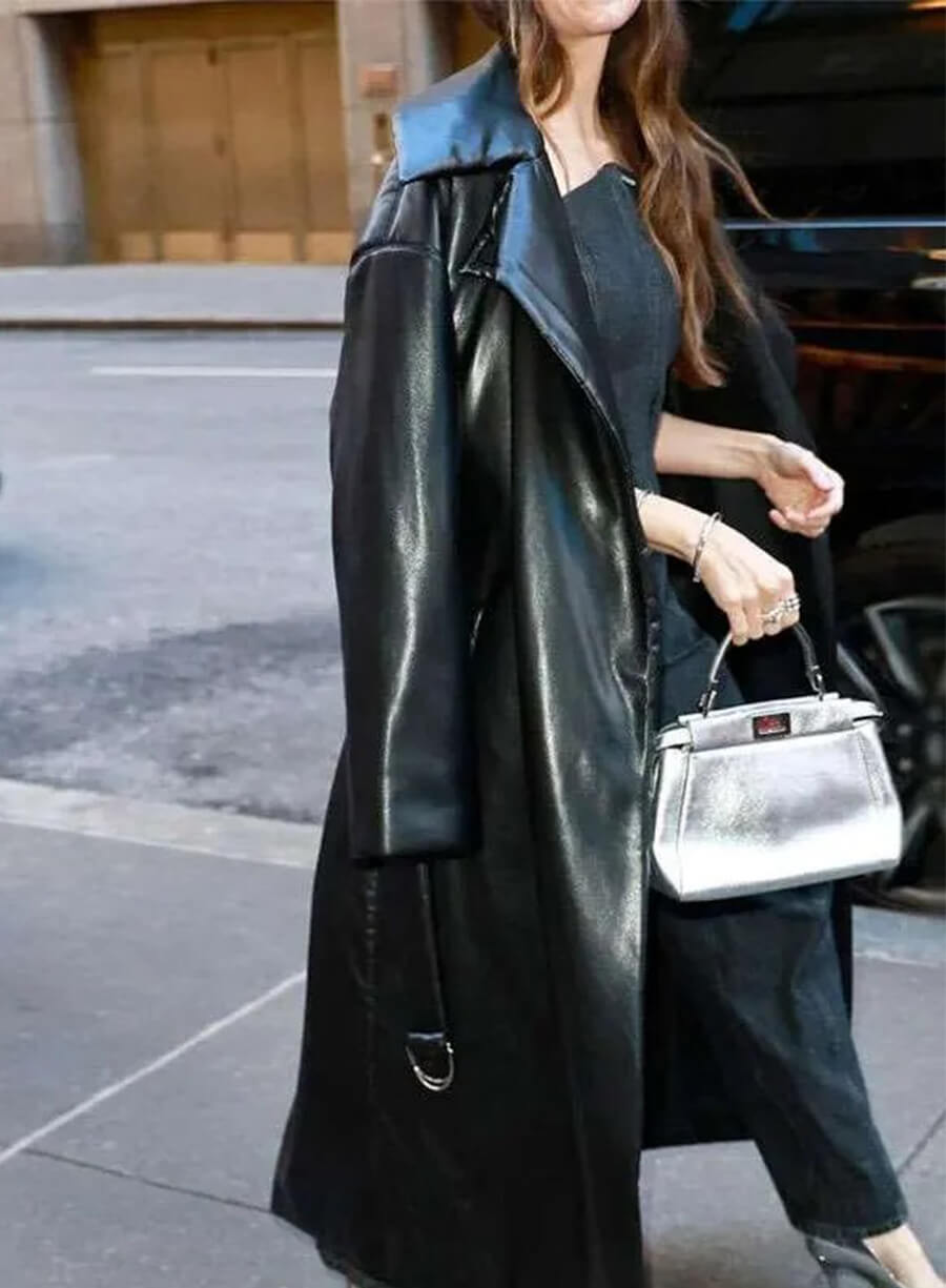 Alison Brie Together 2025 Millie Black Leather Coat