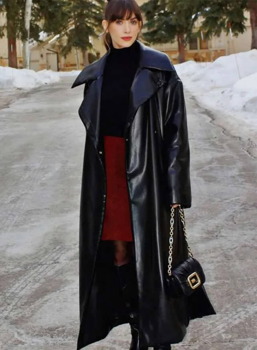 Alison Brie Together 2025 Millie Black Leather Coat