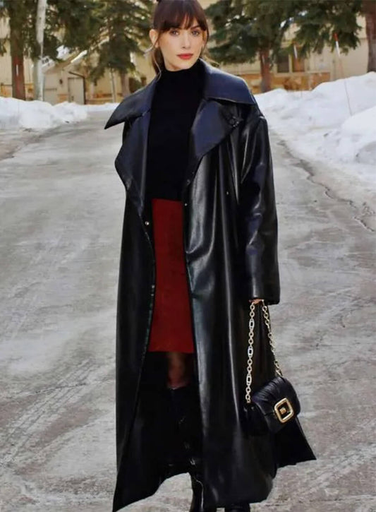 Alison Brie Together 2025 Millie Black Leather Coat