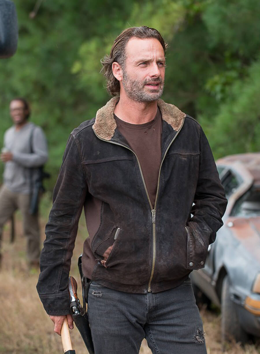 Andrew Lincoln The Walking Dead S05 Rick Grimes Fur Collar Jacket