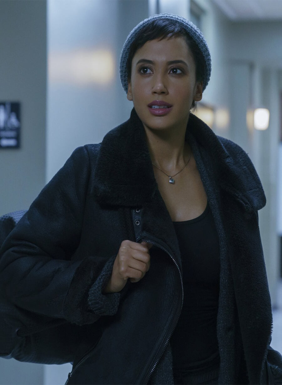 Andy Allo Upload Nora Antony Black Shearling Leather Jacket