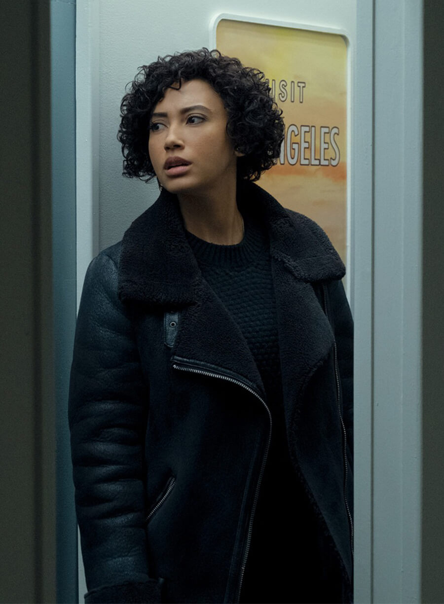 Andy Allo Upload Nora Antony Black Shearling Leather Jacket