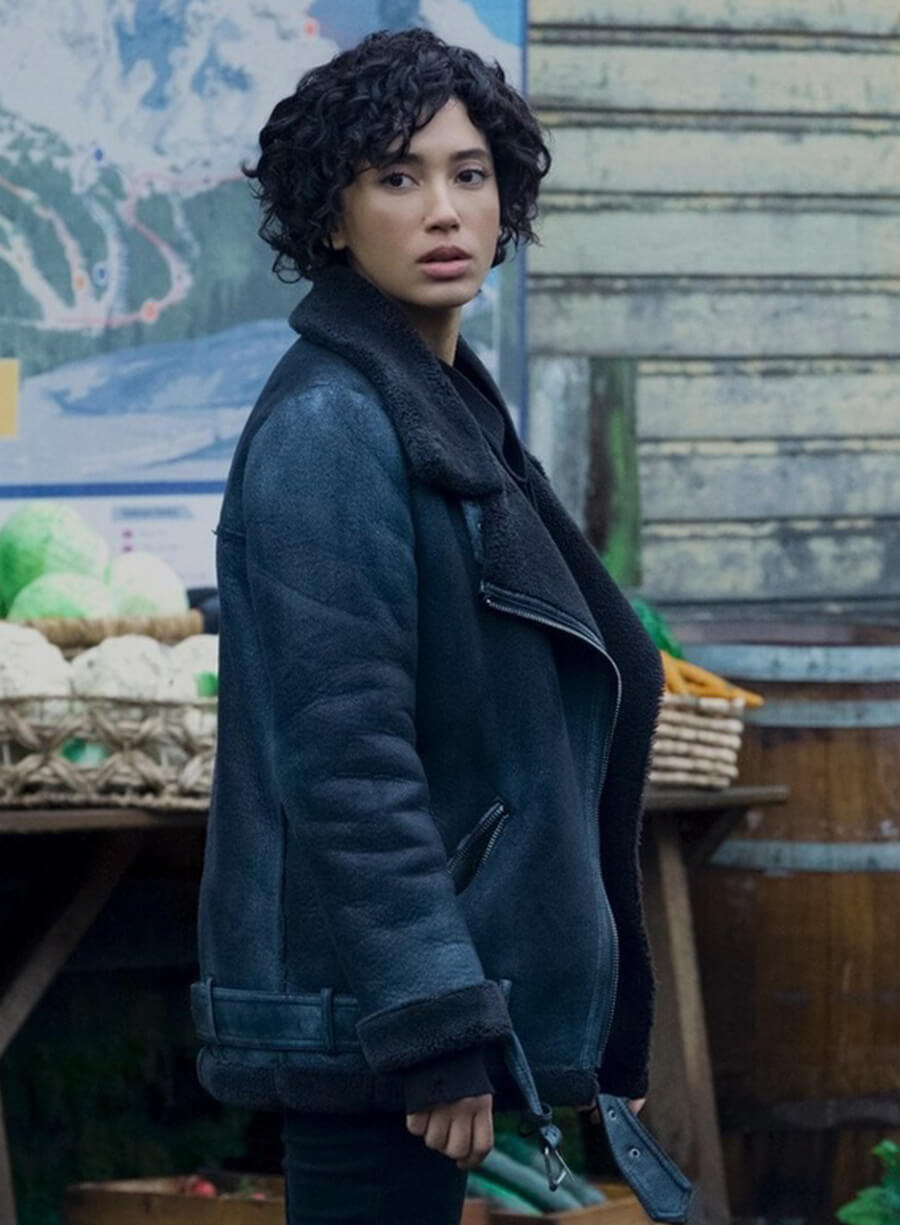 Andy Allo Upload Nora Antony Black Shearling Leather Jacket