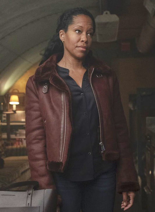 Angela Abar Watchmen Sister Night Brown Shearling Leather Jacket