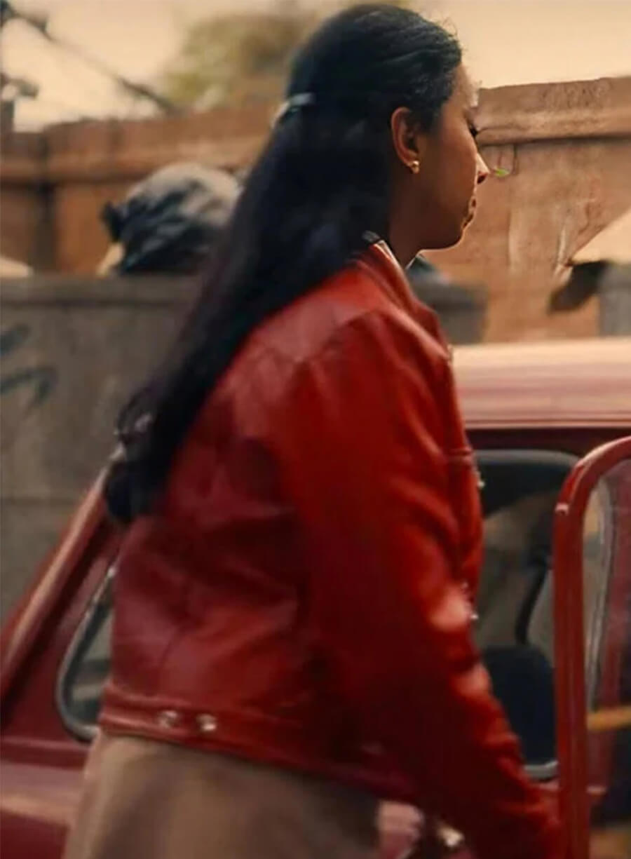 Anjana Vasan Black Mirror S06 Nida Huq Red Leather Jacket