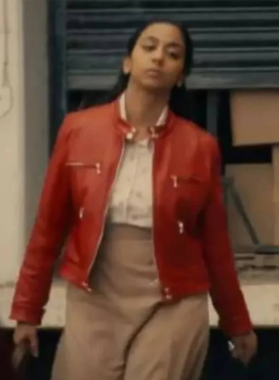Anjana Vasan Black Mirror S06 Nida Huq Red Leather Jacket
